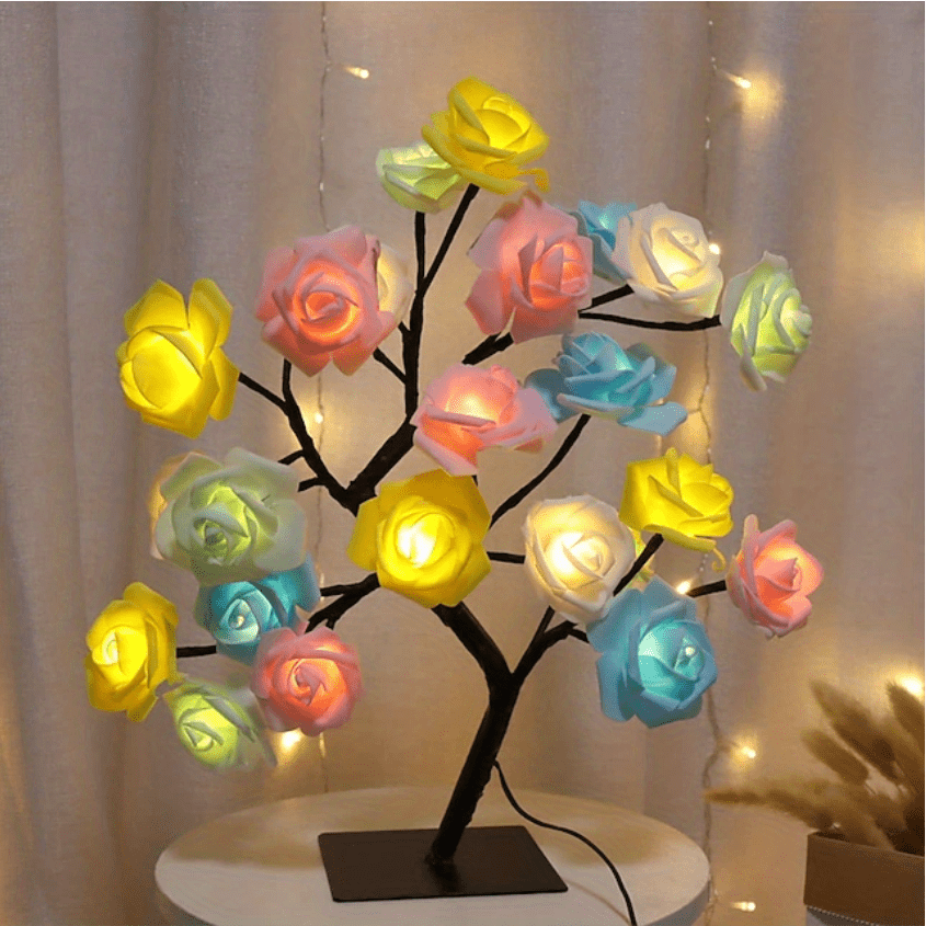 1pc LED Rose Flower Table Lamp, Valentine Tree Fairy Lights 24LED Rose Flower Tree Lights Valentine's Day USB Table Lamp Fairy Maple Leaf Night Light Home Party Christmas Wedding Bedroom Decoration Gift