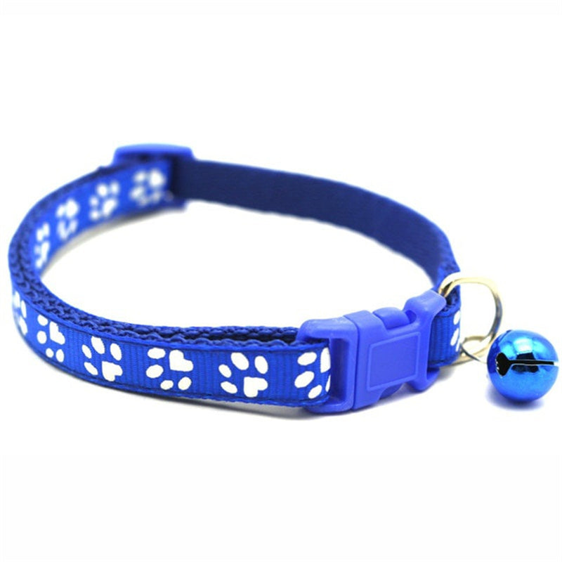 Rainbow Cute Bell Collar with Adjustable Buckle and Paw Print Design for Cats