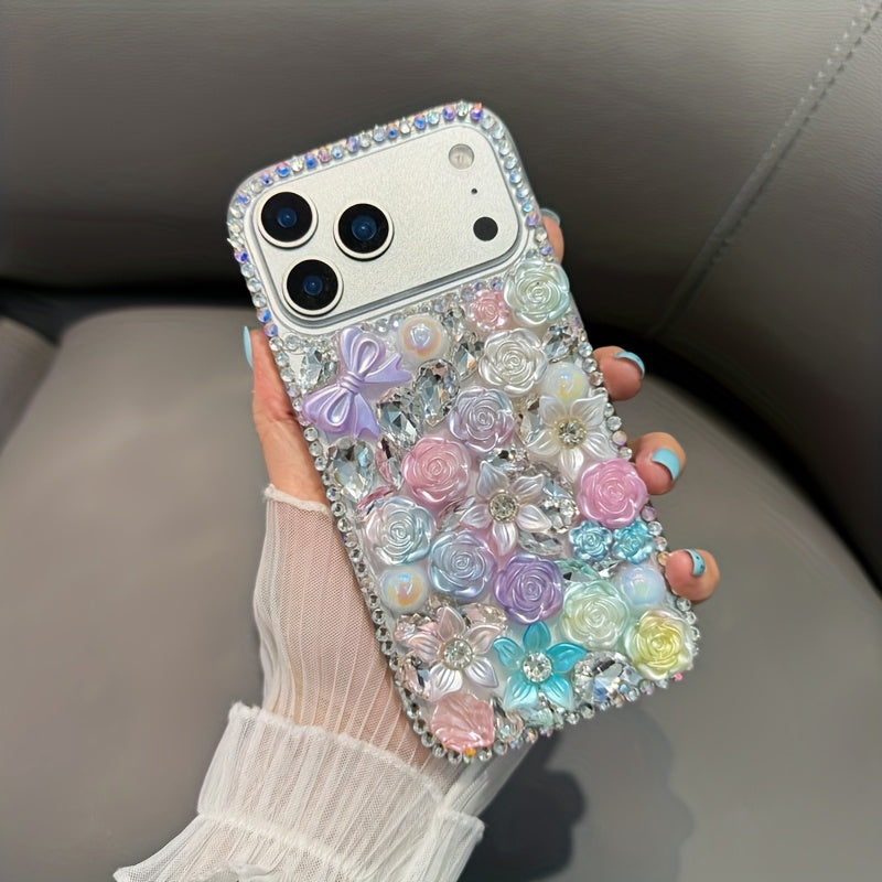 Phone Case - Fashionable And Luxurious Colorful Resin Flower Phone Case with Rhinestones And Pearls, Suitable for Iphone 17 Pro Max/16 Plus/Xr/7G, Designed to Prevent Drops