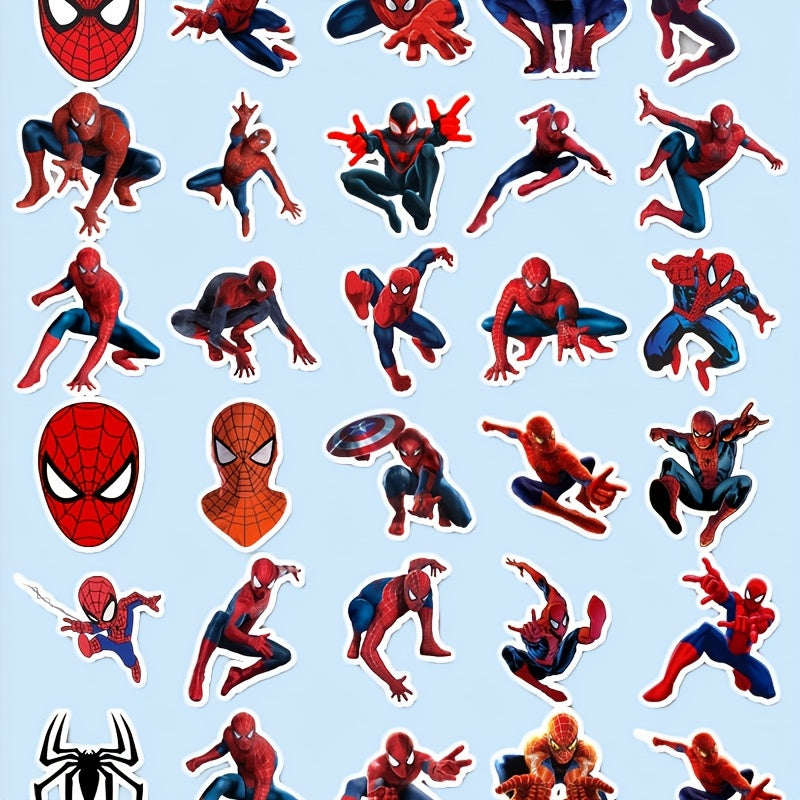 Marvel 50-Pack Spider-Man Stickers, Cartoon Character Decals, Self-Adhesive, Reusable, Paper Material, for Laptops, Travel Cases, Phones, Waterproof DIY Decoration