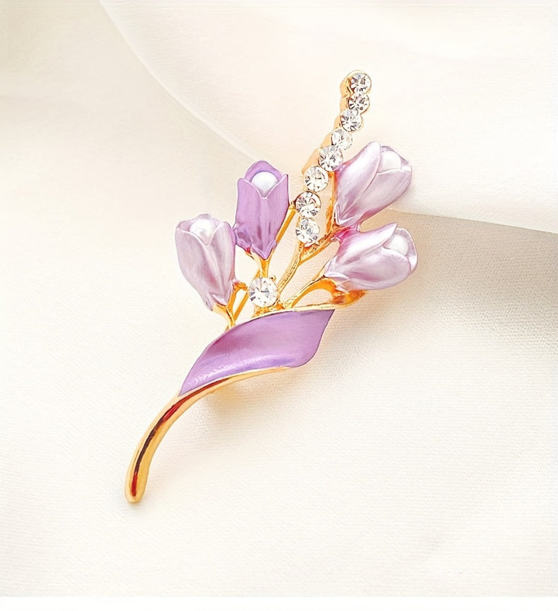 Elegant Purple Flower Brooch Dress Shirt Suit Gown Sweater Scarf Shawl Coat Hat Minimalist Stylish Pin Enamel Craft Accessory