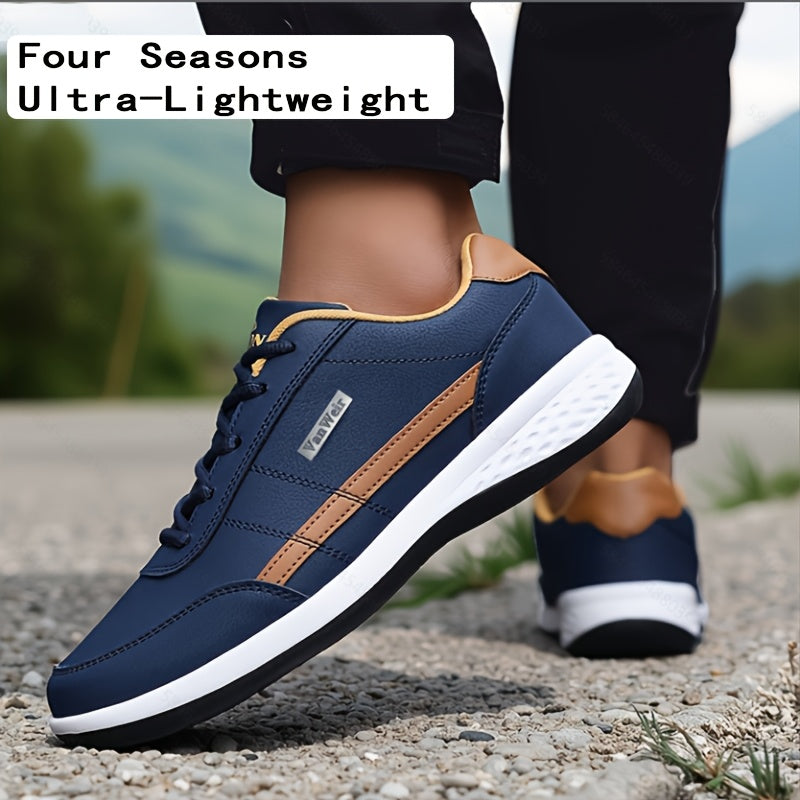 VanWeir Lightweight Men'S Shoes | Navy Blue/White, Lace-up sneakers with MD/TPR Sole, Breathable Fabric Lining for Outdoor, Hiking & Casual Wear