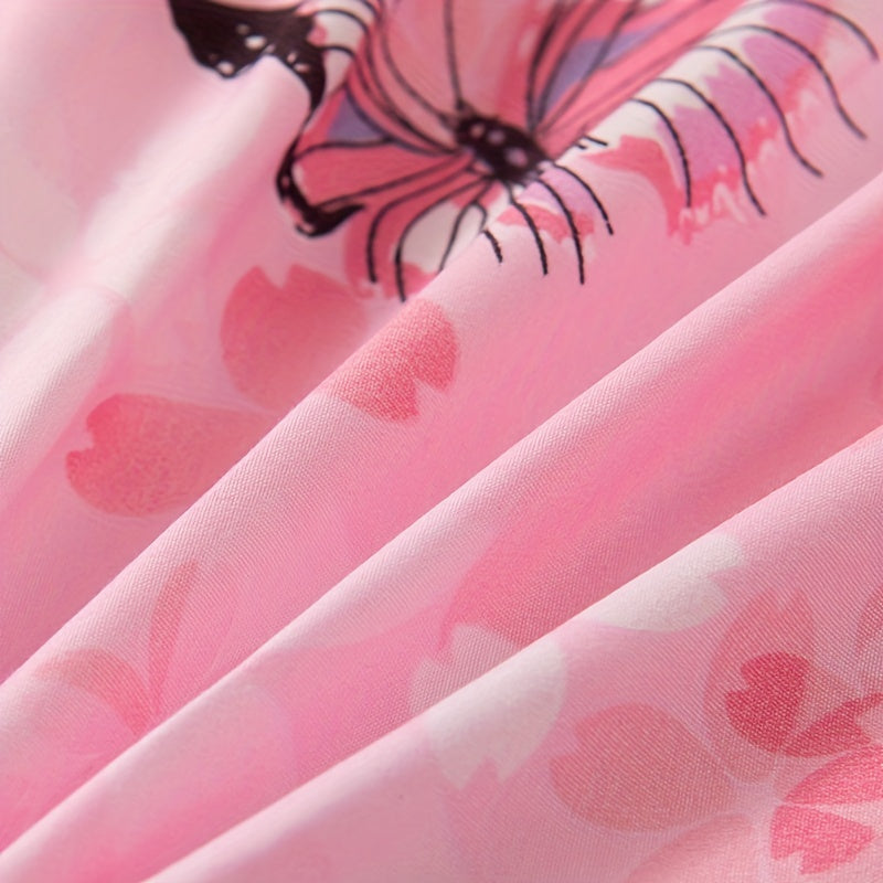 3pcs Fashion Fresh Duvet Cover Set, Butterfly Flower Print Bedding Set, Soft Comfortable Breathable Duvet Cover, For Bedroom Guest Room Decor (1*Duvet Cover + 2*Pillowcase, Without Core)