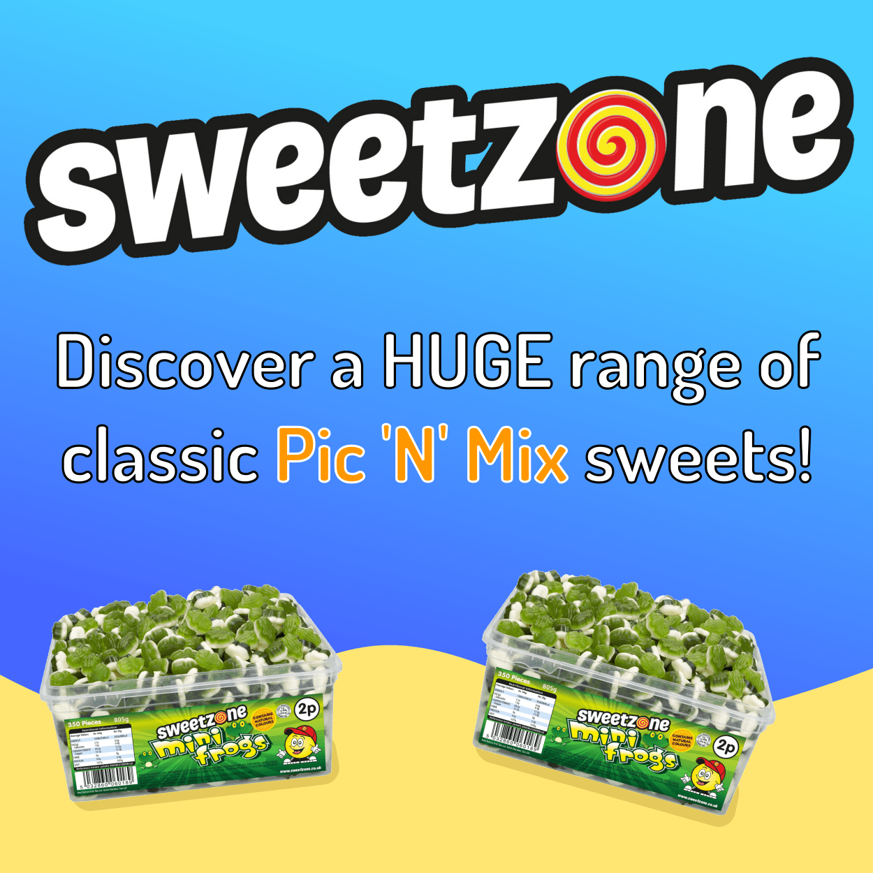 Sweetzone Mini Frogs - 805g Tub - 350 Pieces - Pic N Mix Style Sweets
