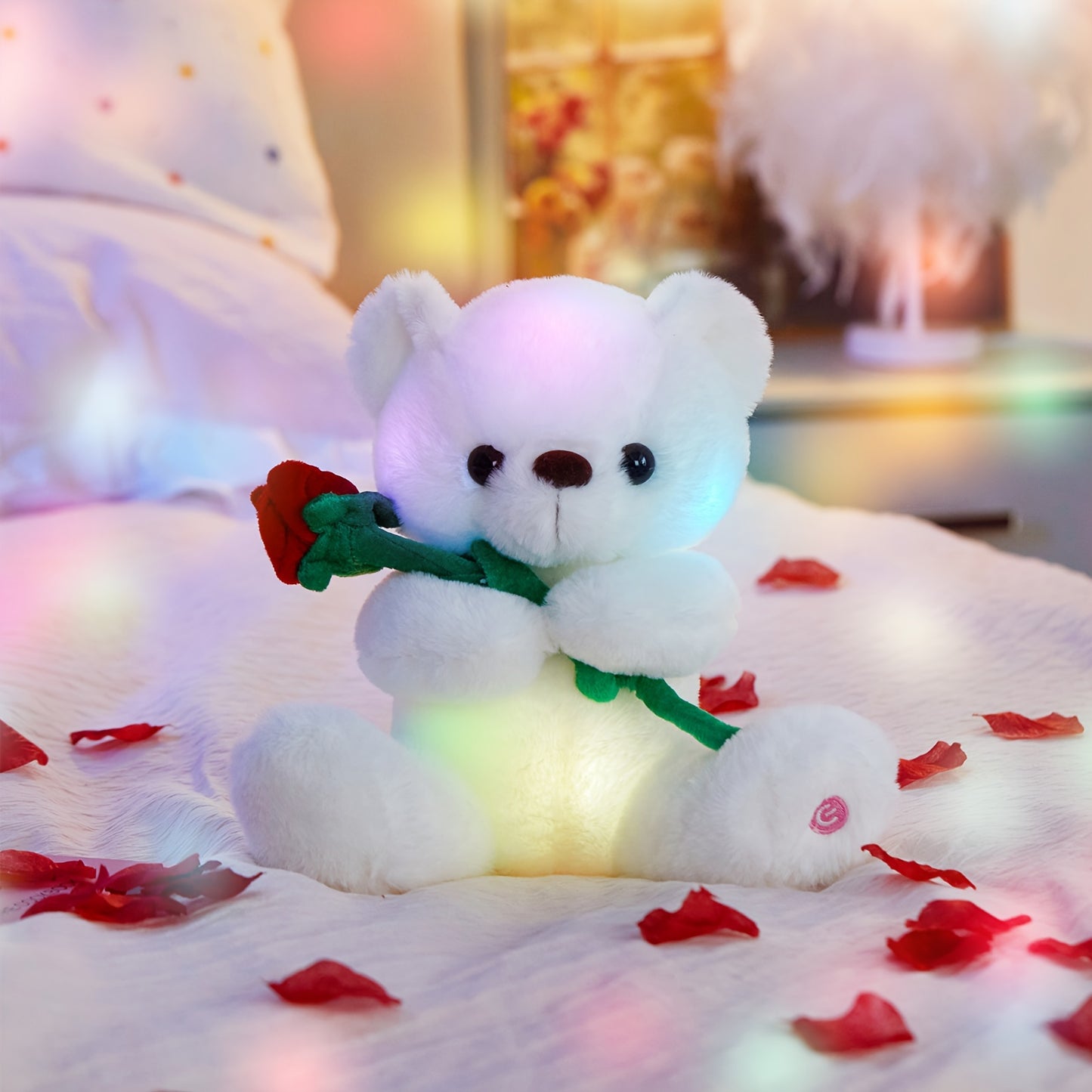 Glow Guards Glow Bracelet White Bear Plush Toy Soft And Cute Stuffed Animal, Christmas Halloween Thanksgiving Gift, Interior Decoration, Without Battery, 10.5 In/26cm