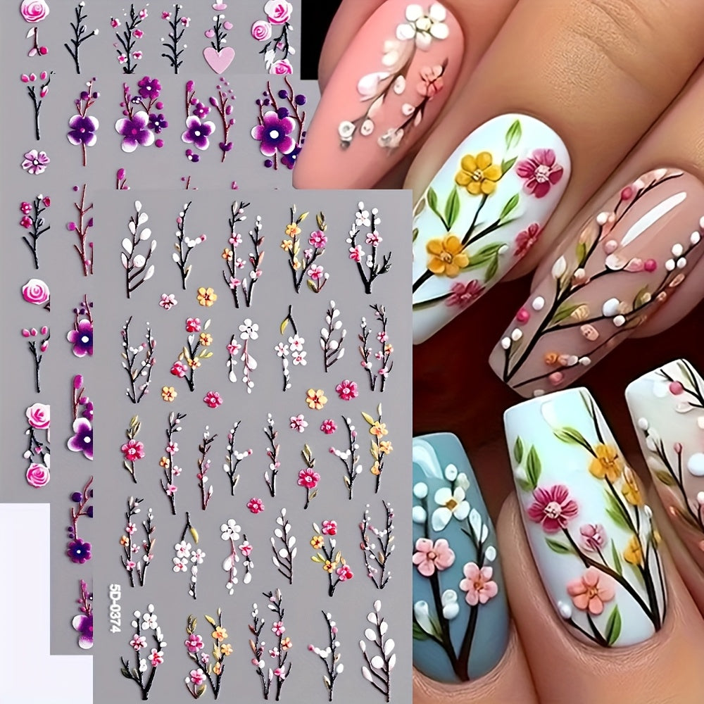 3pcs/set Nail Art Stickers, 5D Embossed Flower Love Pattern Daisy Self-adhesive Nail Stickers, DIY Nail Art Decorations,Durable Nail Decals for Hands & Feet,Nail Art Supplies for Women and