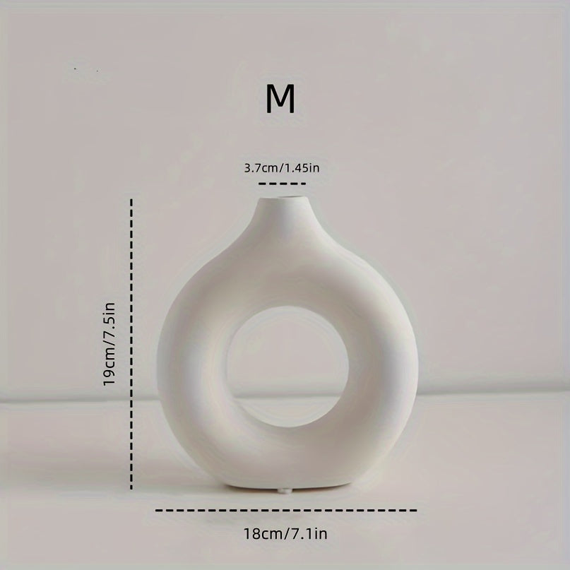 1pc Lightweight Plastic Modern Nordic Geometric Circle Planter - Round Centerpiece For Living Room Flower Vase Home Decor