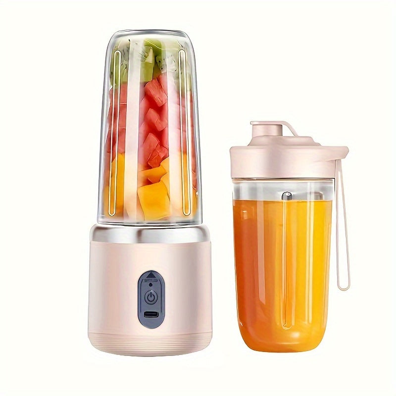 1pc Portable Blender, 400ML USB Rechargeable Mini Smoothie Maker with 6 Blades, Detachable Round Food Grade ABS Cup, Push Button Control, 1500mAh Lithium Battery, for Fruit Juice, Shakes, Baby Food - Travel Lid Included