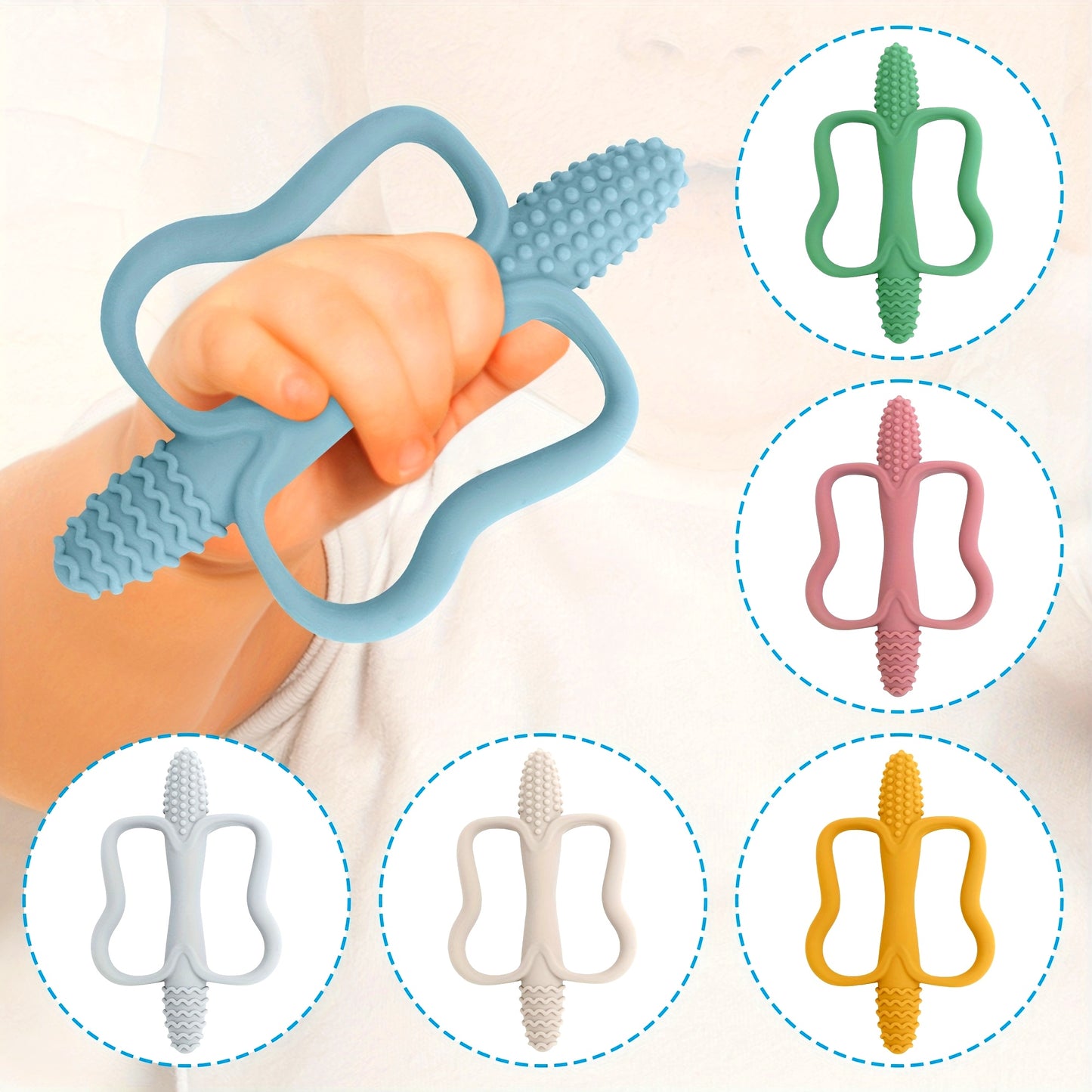 [Silicone Teether] Silicone Baby Toy Teether with Handle | Integrated Corn-Shaped Teether, Available in 6 Colors