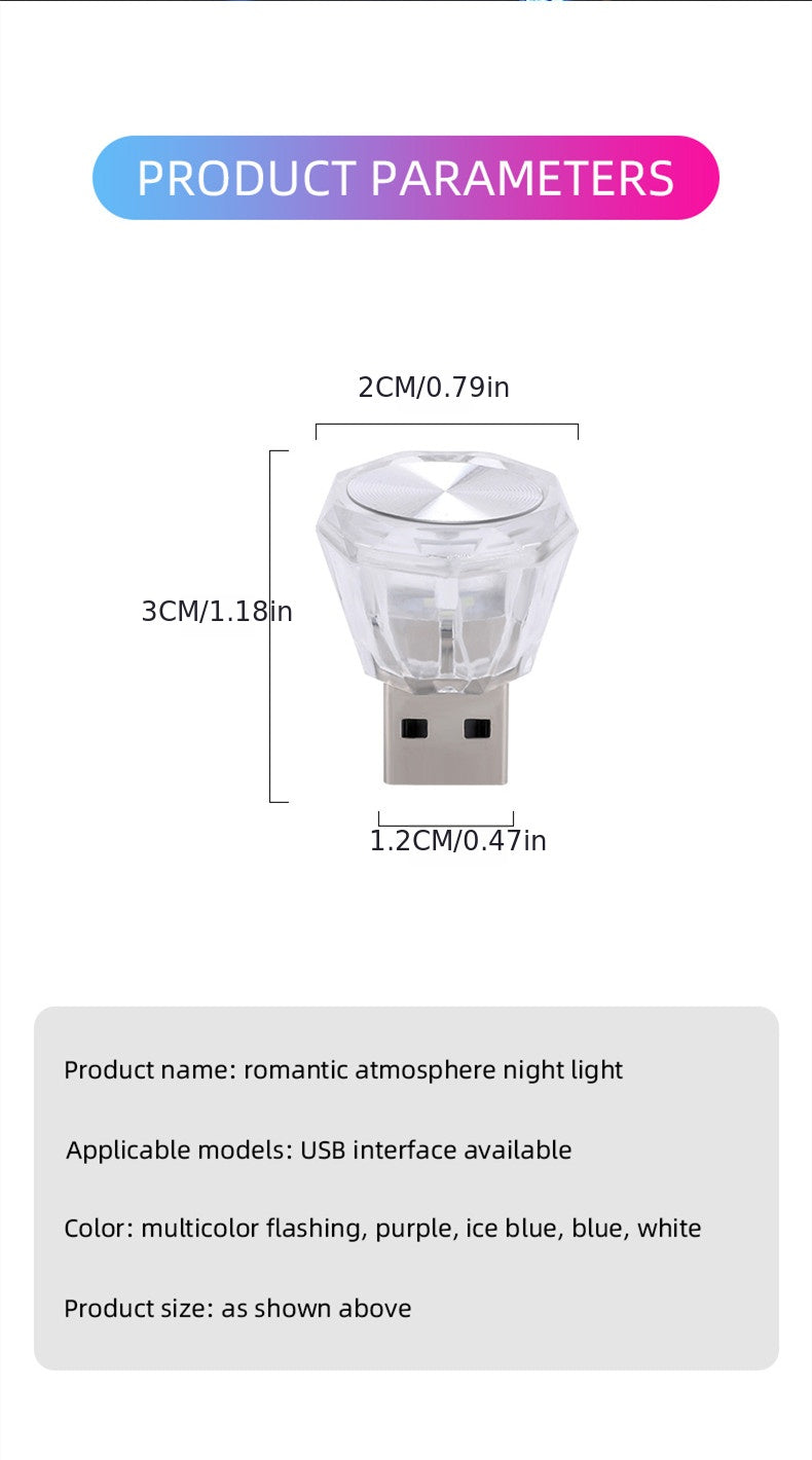 Car Mini USB LED Atmosphere Light Indoor Environment Decoration Mood Light Car PC Computer Portable Light Plug And Play Super Bright