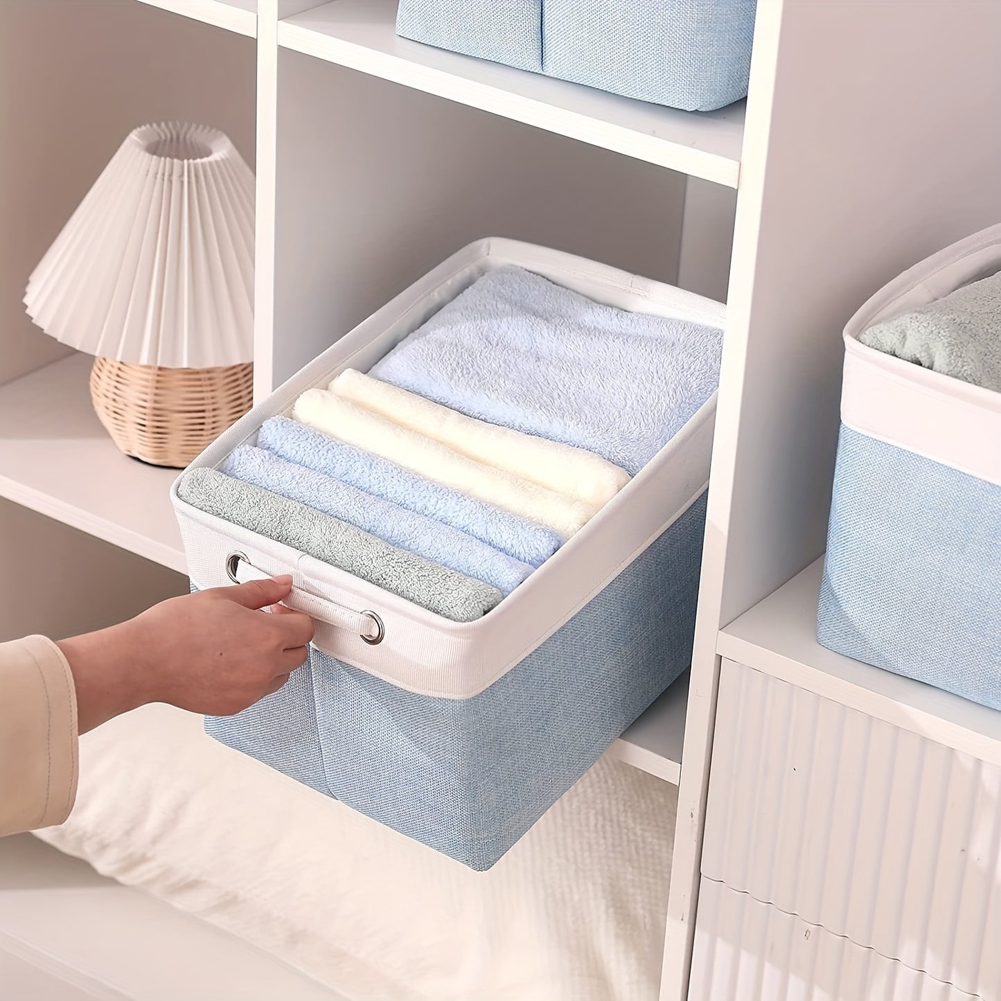 3pcs Modern Fabric Storage Bins - Foldable Canvas Organizer Baskets with Handles, Sturdy for Home, Office, Nursery, and Closet Organization, Minimalist Two-Tone Design, Closet Organizers And Storage