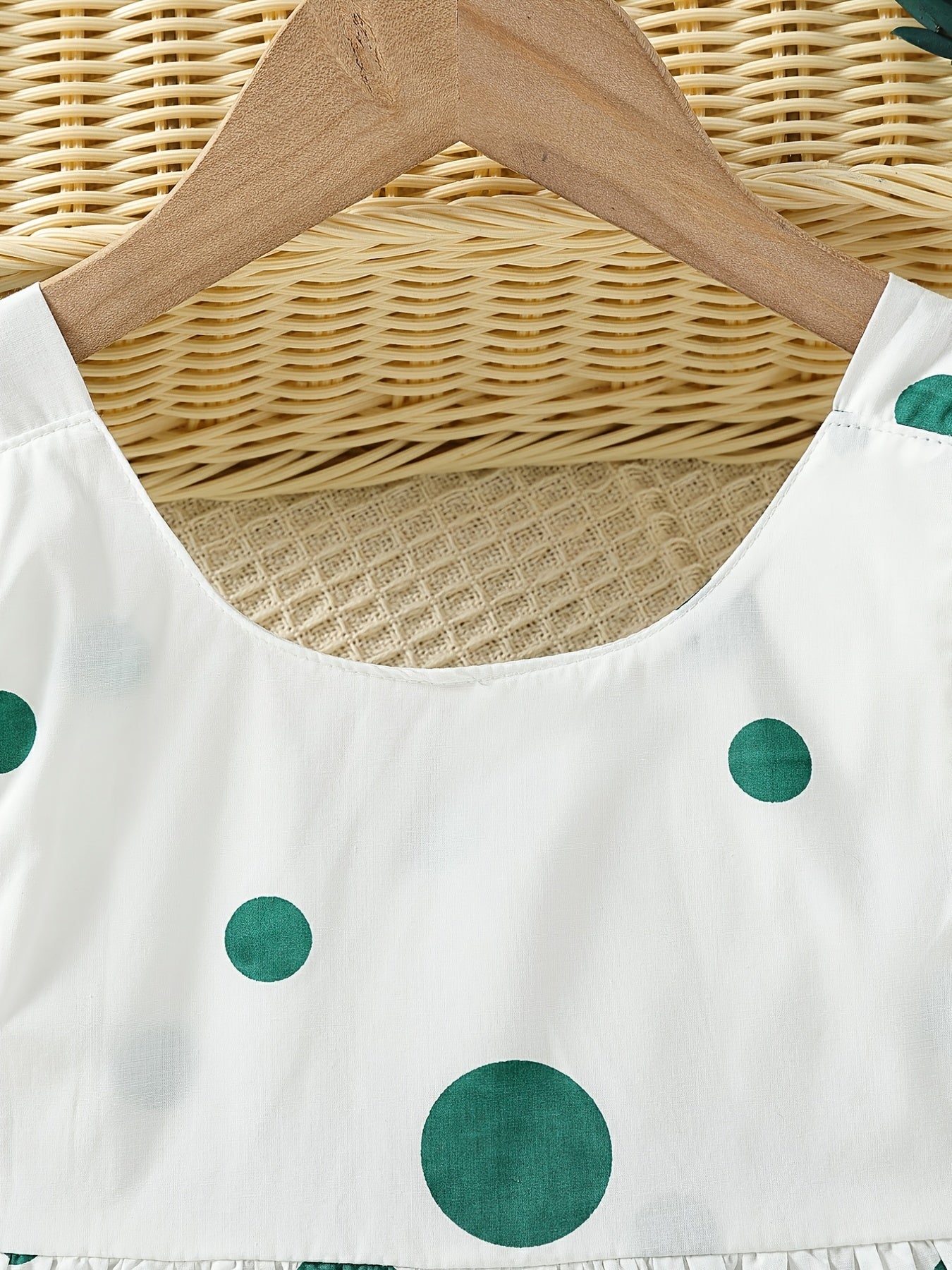 Girls' White Spaghetti Strap Dress with Red Polka Dots And Bow Decoration, a Cute Summer Outfit