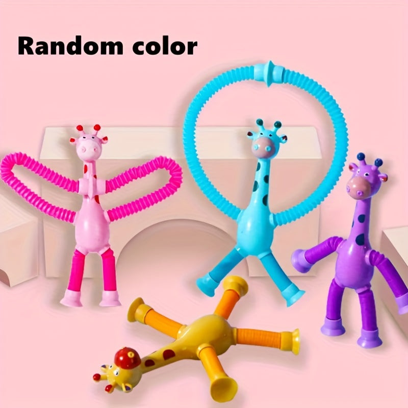 4pcs Giraffe Stretching Toy Suction Cup Variety Shape Stretching Tube Decompression Novelty Educational Children's Toys halloween christmas gift
