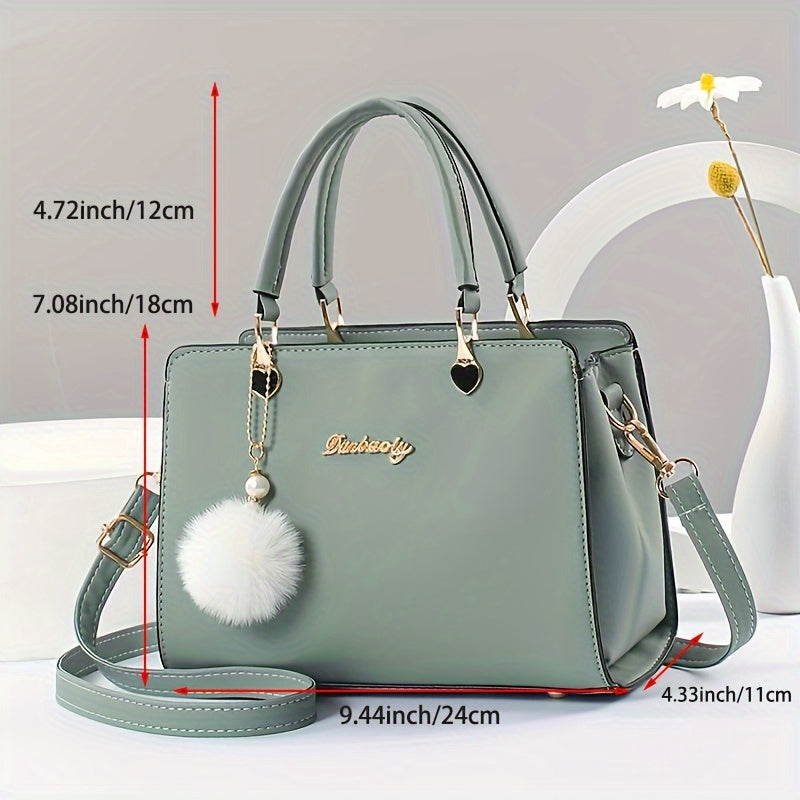 [Faux Leather Shoulder Handbag] Elegant Faux Leather Handbag - Lightweight Solid Color Shoulder Bag with Tassel Embellishment, Adjustable Strap, Zipper Closure, Polyester Lined, Edge Paint Detail - Available in Multiple Color