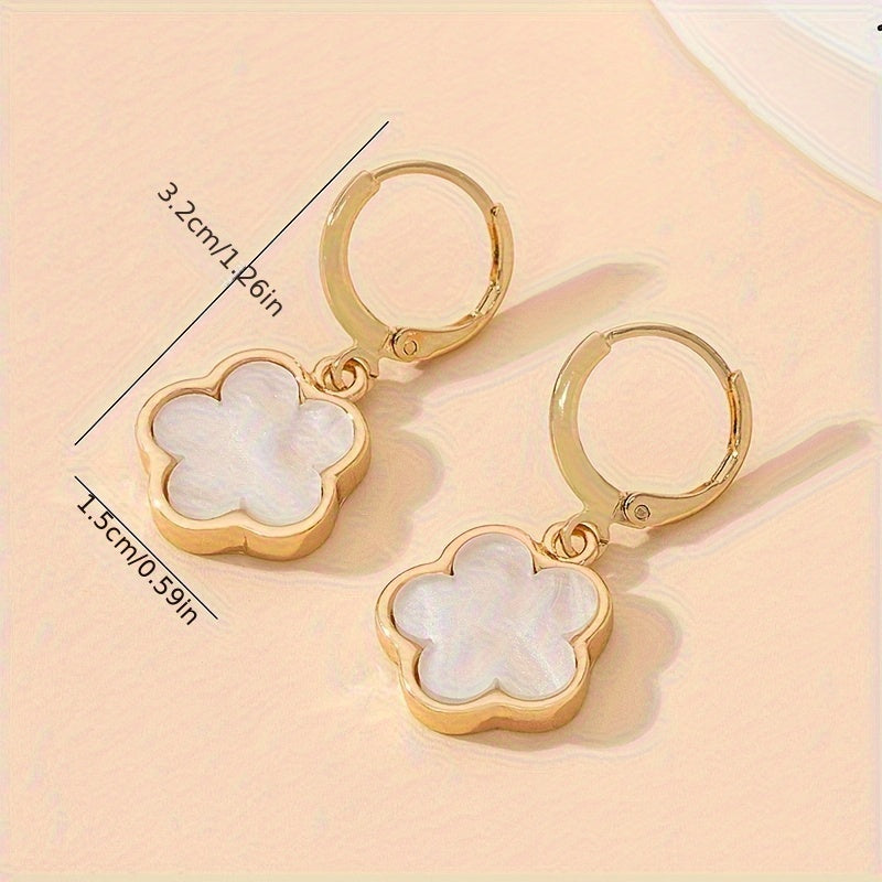 Colorful Lucky Flower Design Dangle Earrings Elegant Simple Style Alloy Jewelry Female Earrings