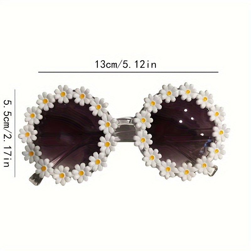 Trendy Cute Fresh Charming Daisy Flower Round Fashion Glasses, For Boys Girls Outdoor Sports Party Vacation Travel Supply Photo Prop