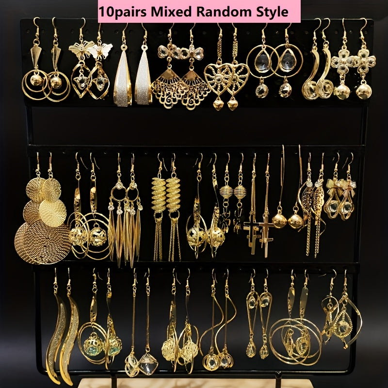 10 Pairs of Fashionable And Elegant Long Hook Women'S Earrings Flower Leaf Water Drop Design Luxury Drop Earrings Party Jewelry Set