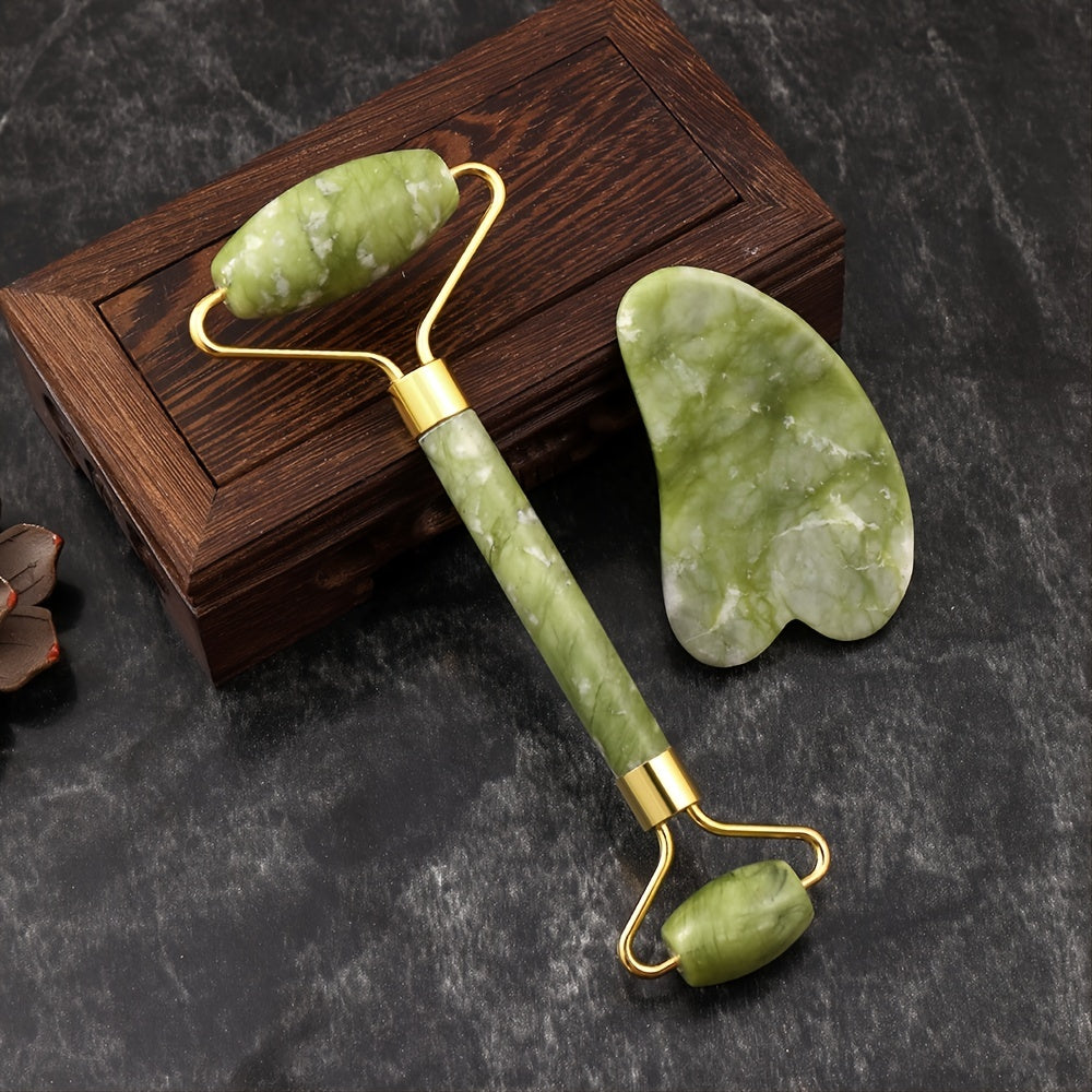 Jade Roller And Gua Sha Tools Set, Skin Care Massager, Jade Facial Roller, Natural Jade Facial Roller, Massage Tool For Face, Eyes, Neck And Body, Beauty Tool