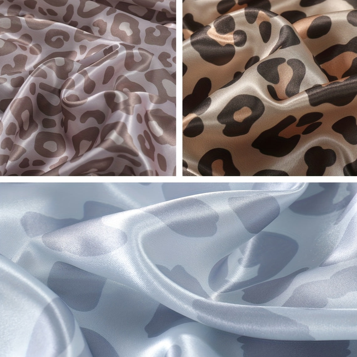 3pcs Luxurious Leopard Print Satin Sheet Set - Soft, Breathable, and Hypoallergenic for Comfortable Sleeping in Home, Dorm, and Guest Room - Includes 1 Mat and 2 Pillowcases, Easy Care and Machine Washable (Core Not Included)