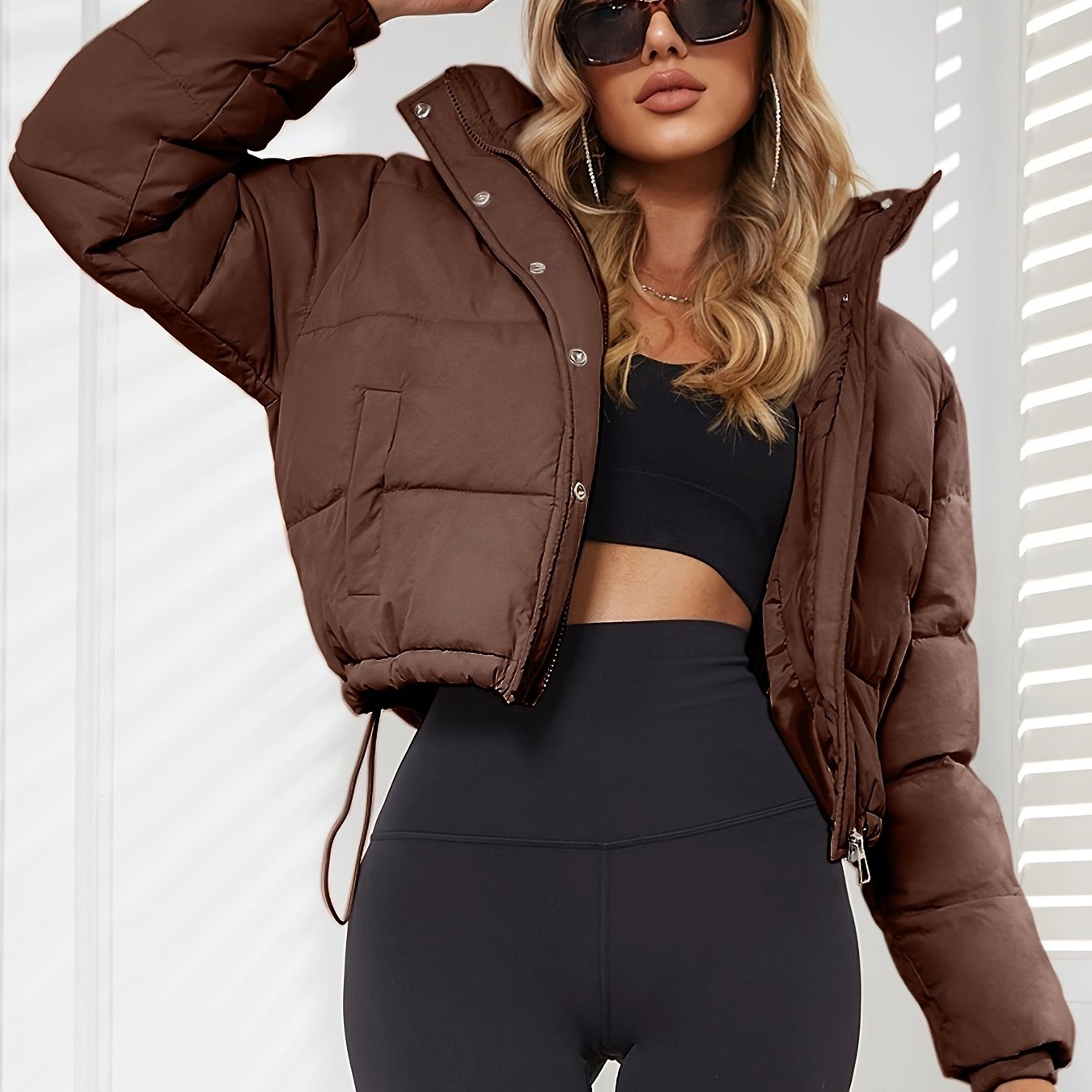 New Women's Jacket Hooded Warm Coat with Drawstring Design, Short Casual Fashion Padded Coat