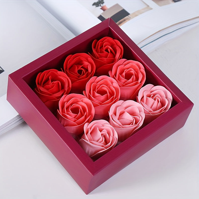 9pcs, Roses Soap Flower Gift Box Christmas Gift Mother's Day Valentine's Day Gift Box Wedding Housewarming Bridesmaid Gift Activity Small Gift