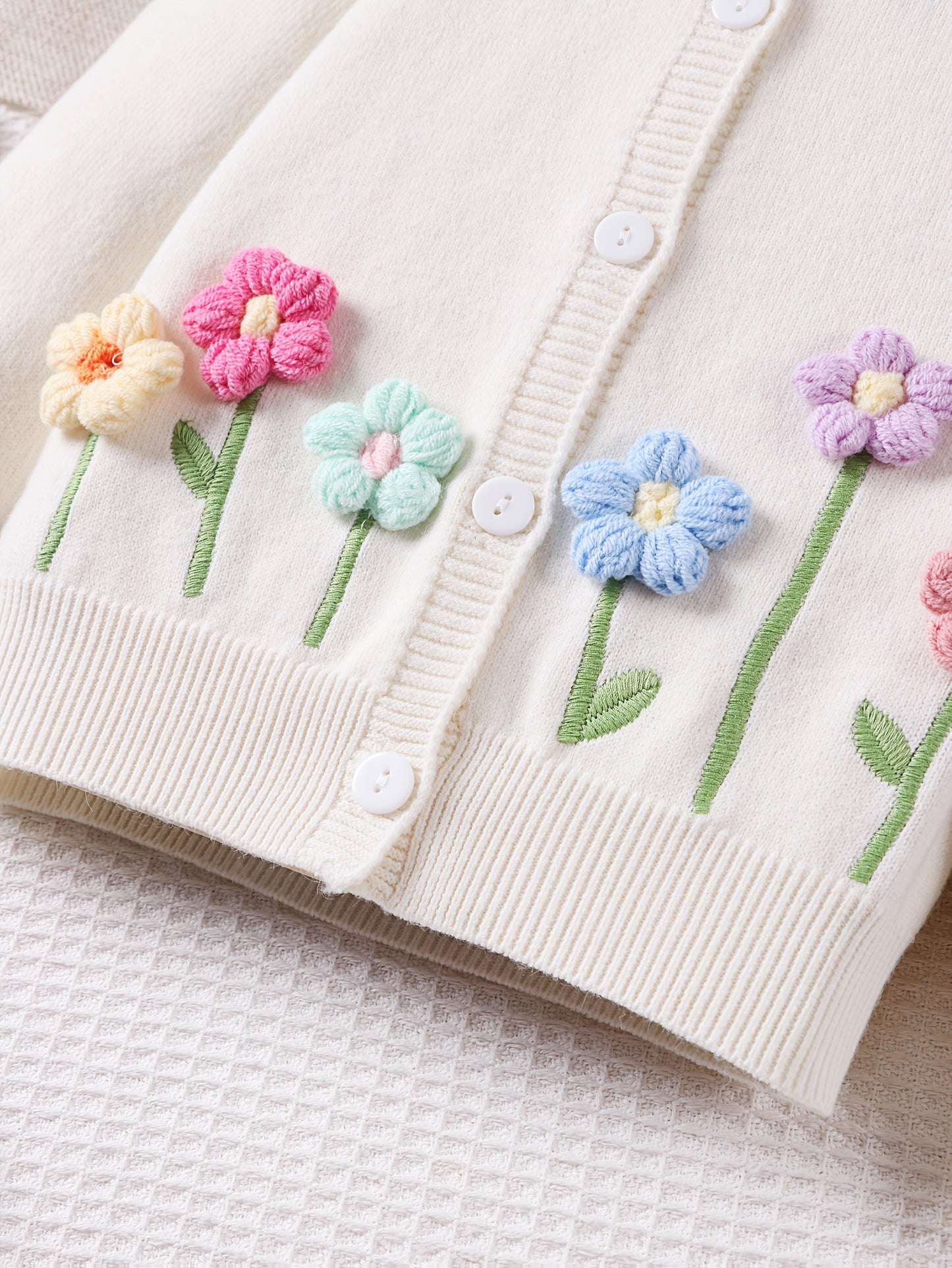 Girls' Beige Cardigan Sweater with Collar & Flower Patches - Sweet Smock Dress Style Jacket, Soft Button-Front Closure for, Parties, - Cozy Fall Winter Outerwear (Pink/Yellow/Blue/Purple) - No-Sew Applique Design
