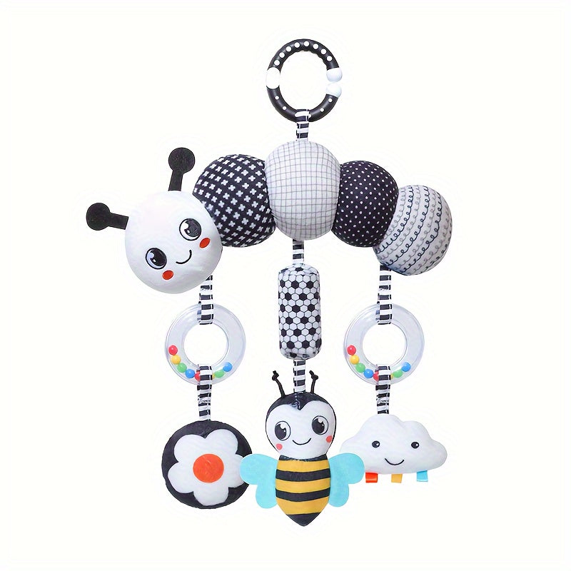 [Soft Animal Plush Toys] Soft Black and White Animal Wind Chime Plush Toys | for Baby Car Seat & Stroller, Hanging Rattle Toys | Ideal Christmas Gift for Infants 0-3 Years Old, Chinese Mainland Origin