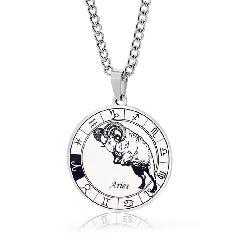 Stainless Steel Star Zodiac Necklace 12 Constellation Coin Pendant Necklace For Men Jewelry Gift For Birthday Anniversary