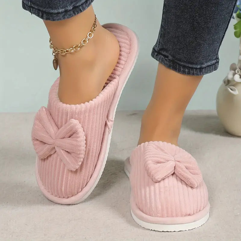 Women's Slip-On Winter Slippers With Bow