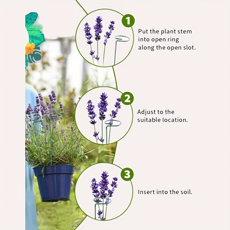 2pcs, Lake Blue Iron Plant Support Poles - Sturdy Stakes for Flower Gardens, Adjustable Ring Hoops, Plant Stick Supports for Healthy Growth - Durable, Rust-Resistant, Easy to Install