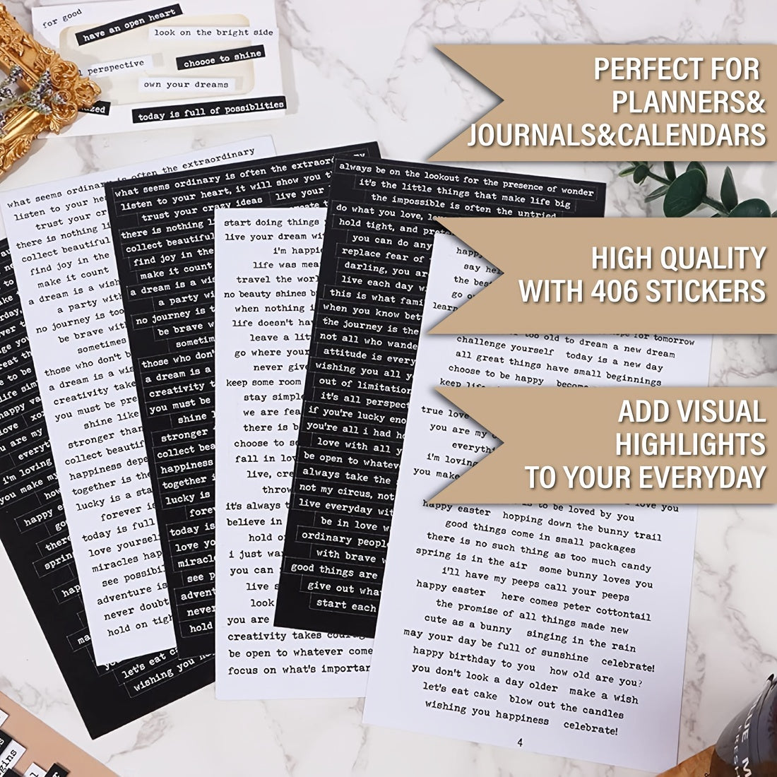 406pcs Empowering Quote Stickers - Motivational & Positive Phrases for Scrapbooking, Perfect for Journals, Planners, and DIY Art Crafts - Enhance Your Vintage Album & Creative Projects
