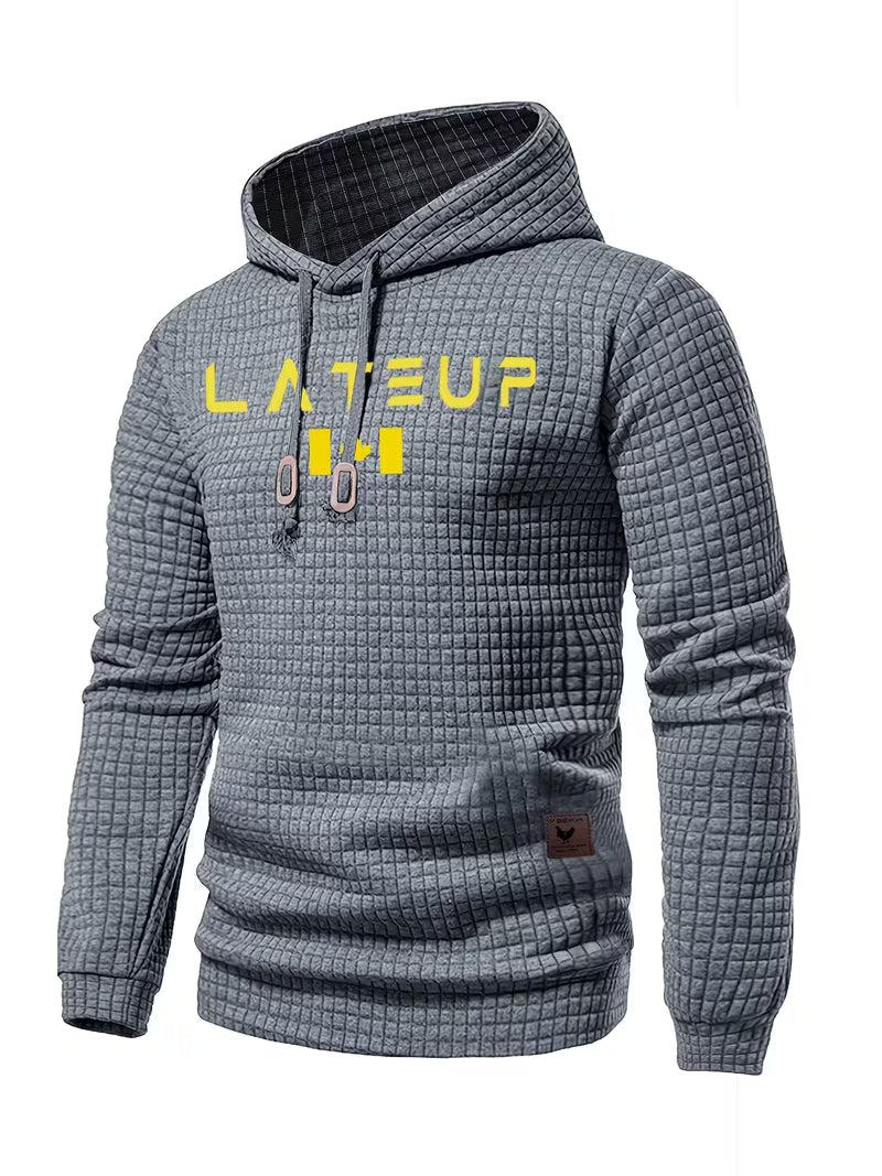 Waffle Pattern Solid Hoodie With Logo
