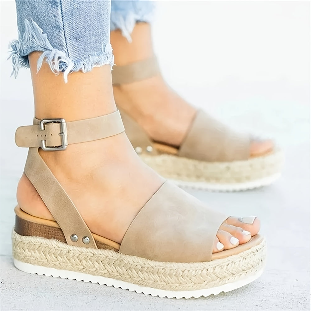 Chic Womens Open Toe Platform Espadrilles - Ankle Strap, Lightweight, Non-Slip Sole - Versatile Summer Sandals
