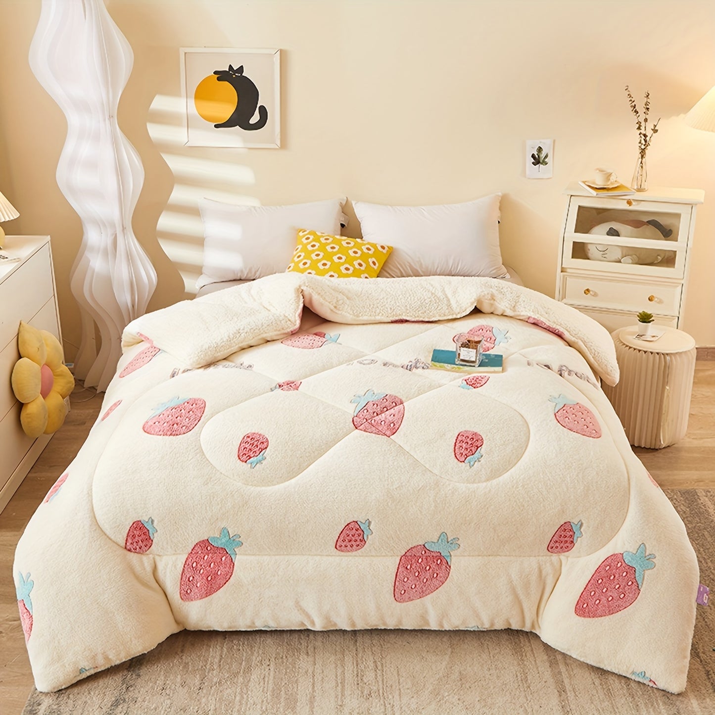 1pc Soft Warm Flower Fleece Printed Winter Polyester Comforter, Autumn And Winter Bedding Suitable For Bedroom, Guest Room