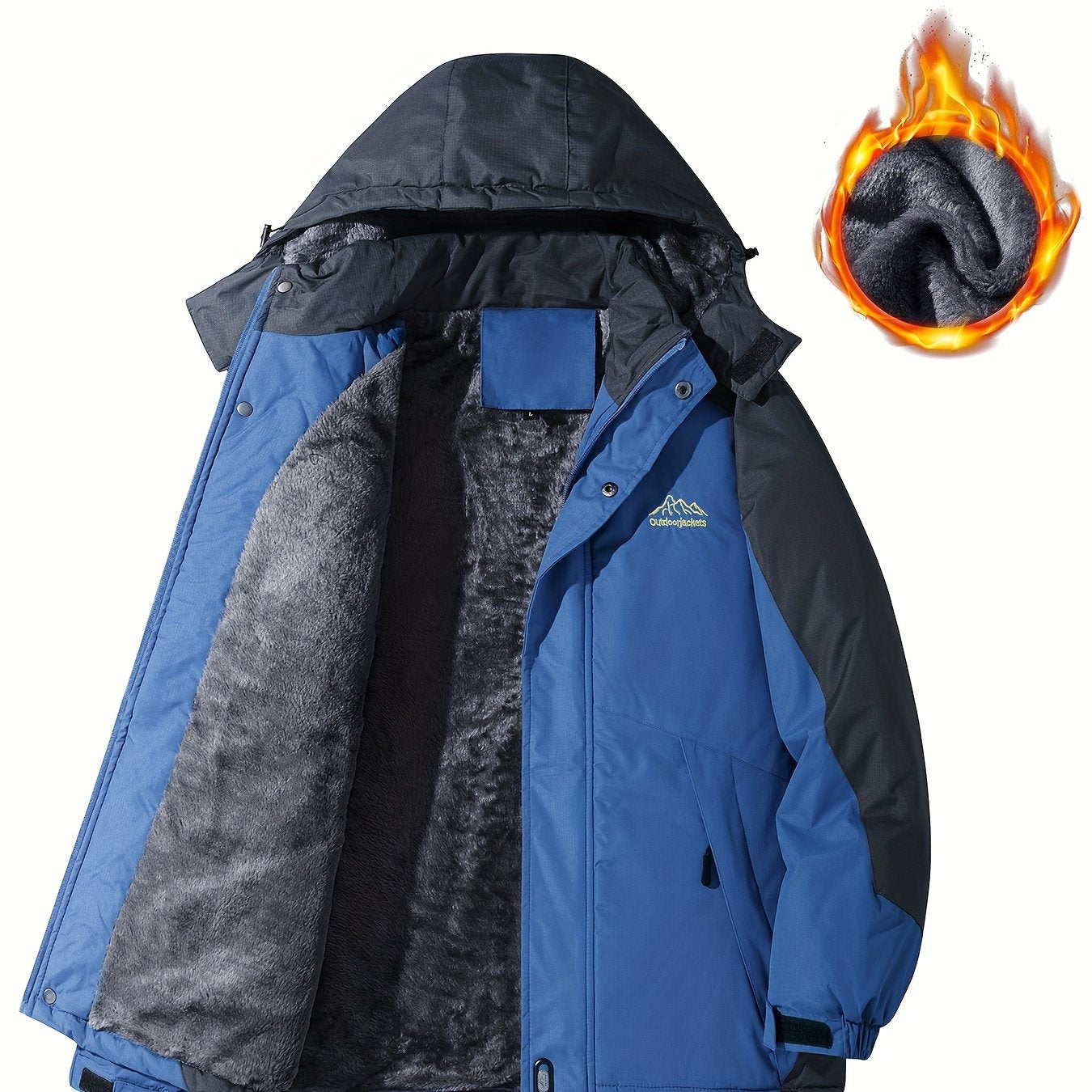 Men's Casual Color Block Thick Hooded Jacket, Waterproof Windproof Single-layer Fleece Jacket For Fall Winter Jacket Gifts Best Sellers