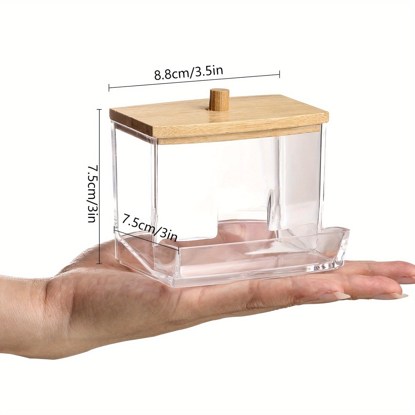 [1pc Acrylic Swab Holder] Clear Acrylic Swab Holder with Wooden Lid - 7oz Sleek, Polished Bathroom Container for Swabs & Pads | Lightweight & Easy to Install | 1pc Bathroom Accessories