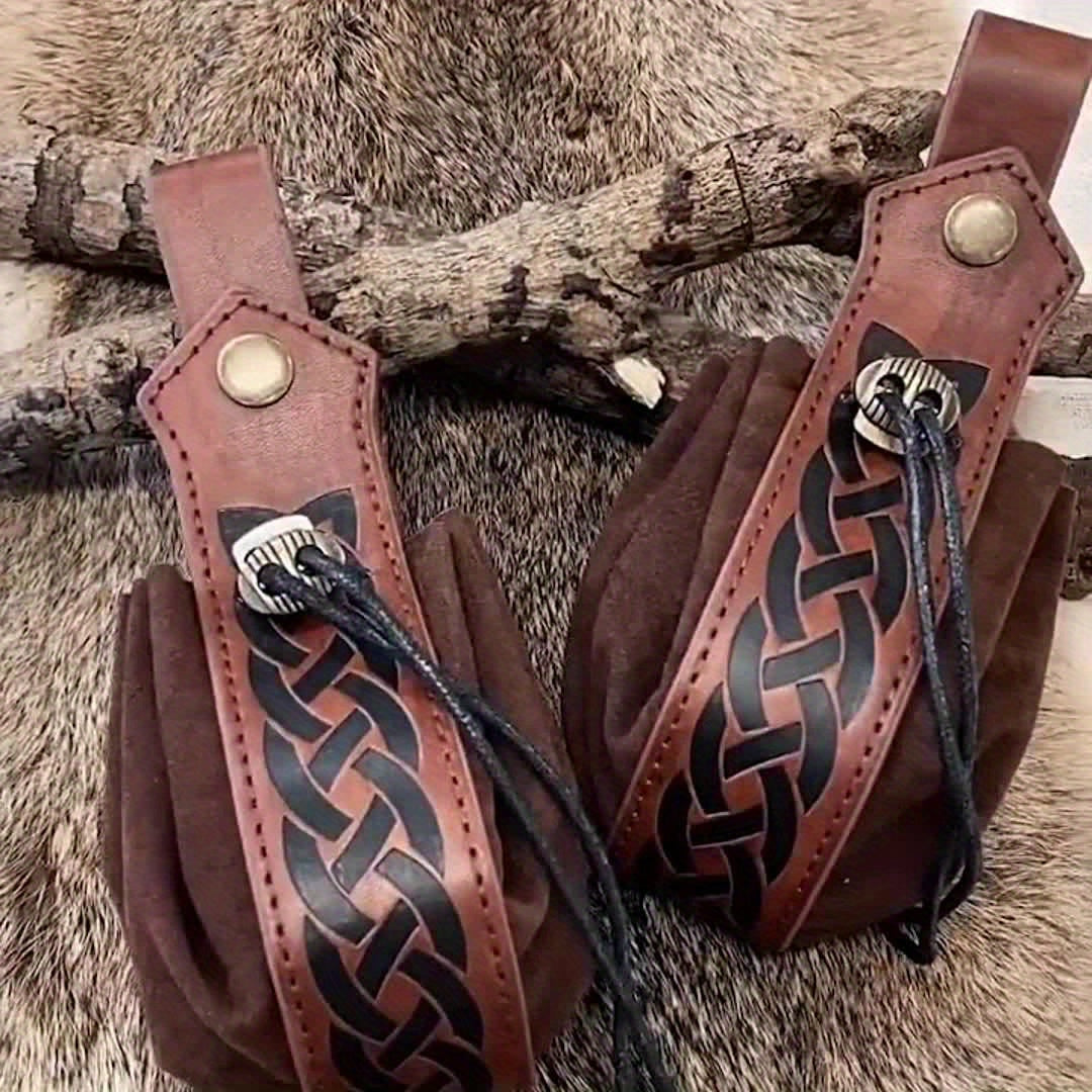 Unisex Retro Faux Leather Belt Pouch - Vintage Drawstring Closure, Faux Suede Lining - Party & Halloween Accessories | Foldable Design | Fixed Shoulder Strap