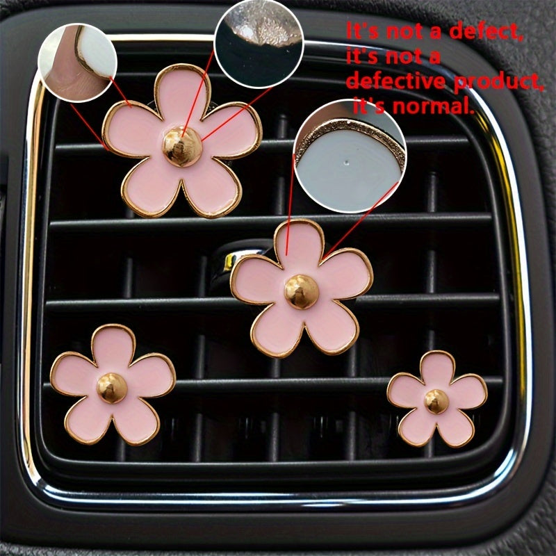 [4pcs/set Daisy Flower Air Clips] 4pcs/set Small Daisy Flower Design Car Air Outlet Perfume Decorative Clip, Car Air Fresheners Clips, Car Decoration, Car Accessories For Women