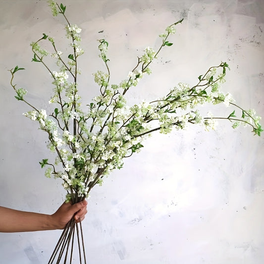 39-Inch Cream-Colored Artificial Flower Branch with Buds, Fake Spring Plant Stem, Floral Centerpieces for Weddings And Home Decor Gifts.