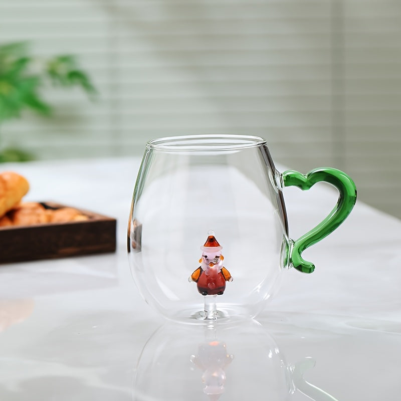 1pc Christmas Tree Glass Cup, Christmas Snowman Cartoon Character Creative Lover Cup, High Borosilicate Glass Cup 3D Shaped Glass Cup Three-dimensional High-looking Valentine'S Day Glass Cup, Lover'S Day Love Milk Juice Glass