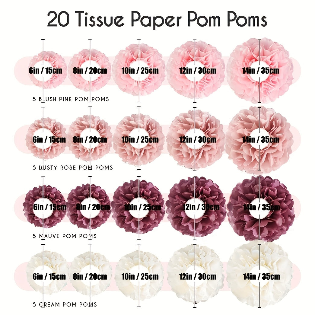 20pcs Set Hanging Flower Pompom Tissue Paper Pom Poms for Weddings and Other Occasions Party Birthday Baby Shower Christmas, Halloween Decorations, Event Styling, Party Decorations, Whimsical Decor, Hanging Decor, Delicate De