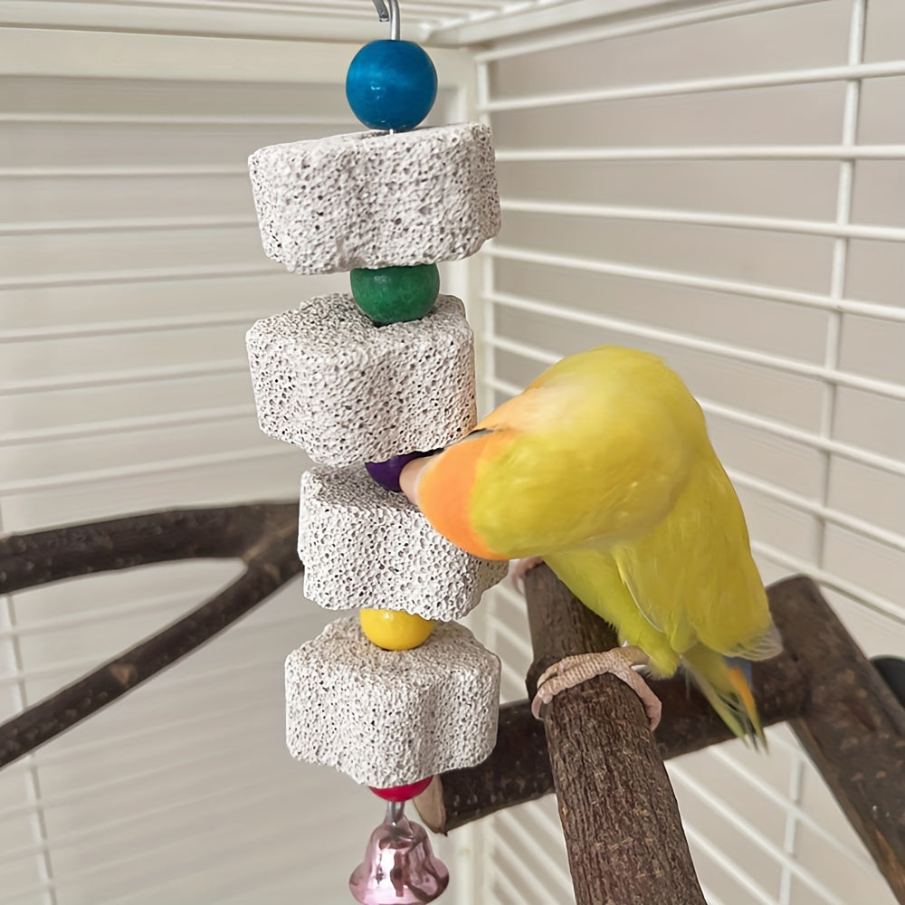 Engaging Flower-Shaped Parrot Toy with Bell: Cage-Friendly, Beak Grinding Mineral Stone for Healthy & Entertained Birds