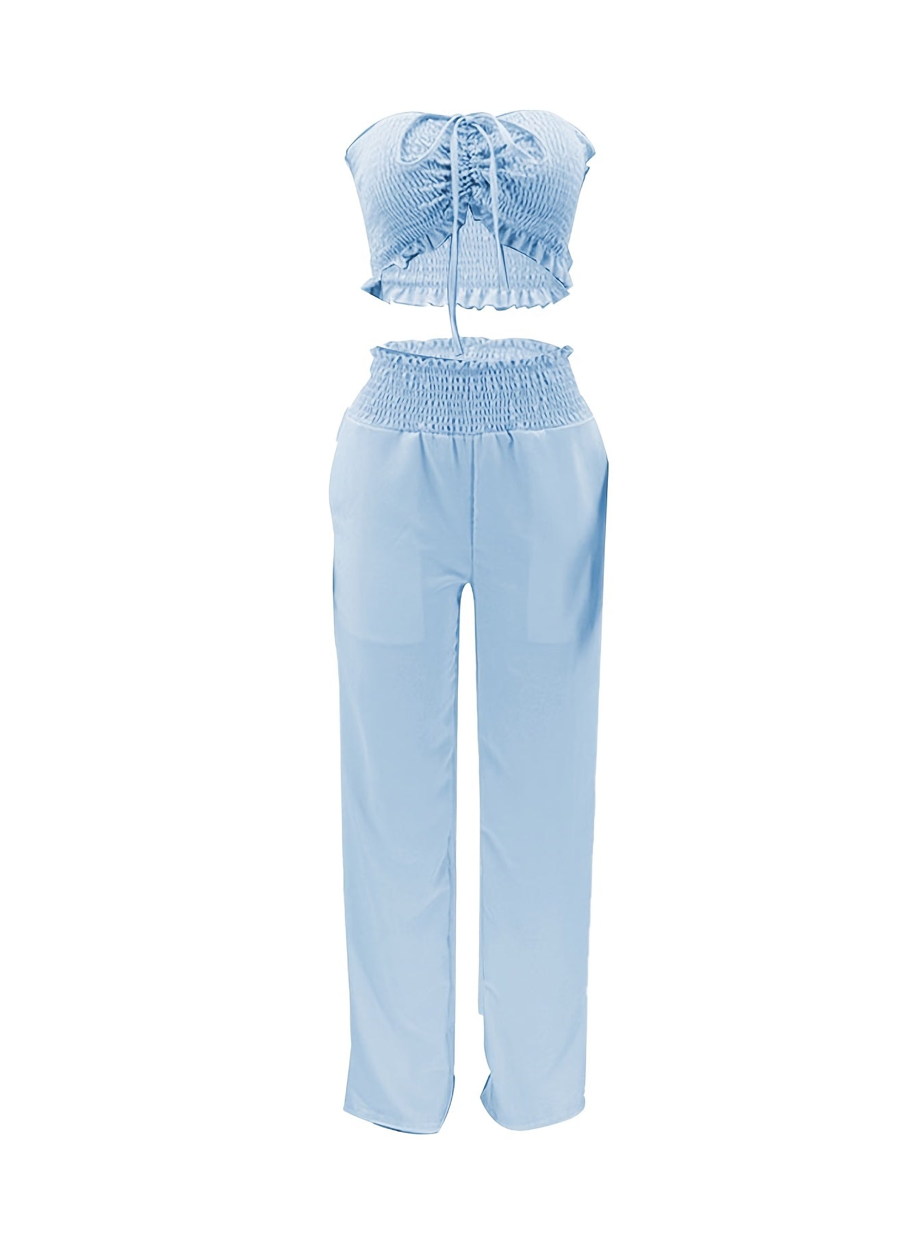 Autumn Style Two-Piece Set for Women Featuring a Fashionable Bow-Tie Design And Strapless Cover-Up, This Outfit Is Adorned with a Stylish Pink Polyester Two-Piece Set HN033.