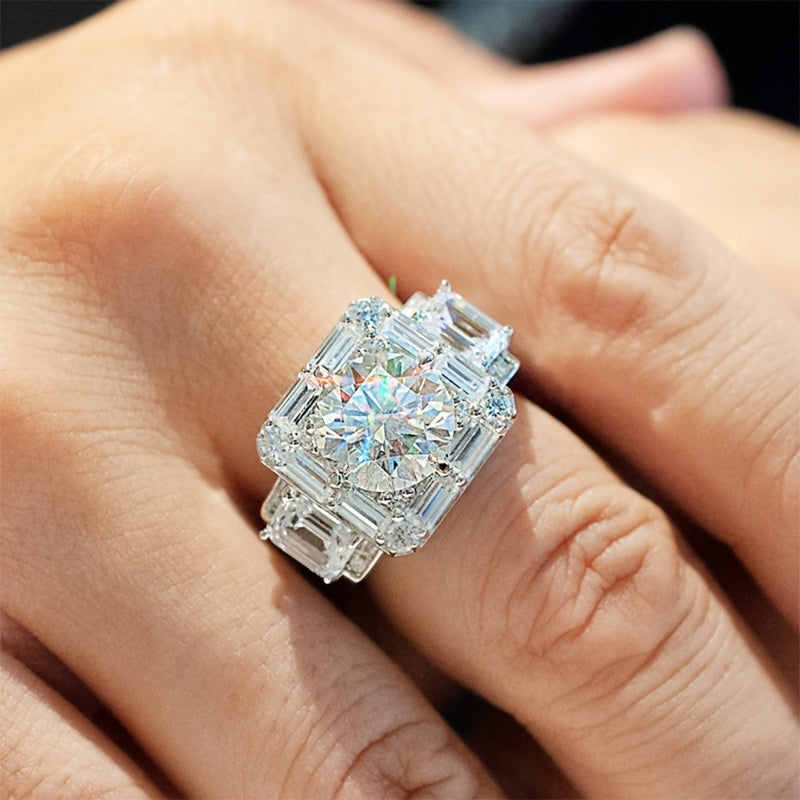 1pc Funky Square Rhinestone Ring Men's Cubic Zirconia Finger Ring