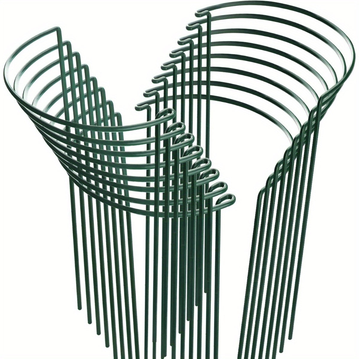 HiGift 8 Pack Plant Support Stakes, Half Round Metal Garden Plant Stake Indoor Peony Cages and Supports, Green Plant Support Ring Border for Tomato, Hydrangea, Flower Outdoor (10" Wide x 24" High)
