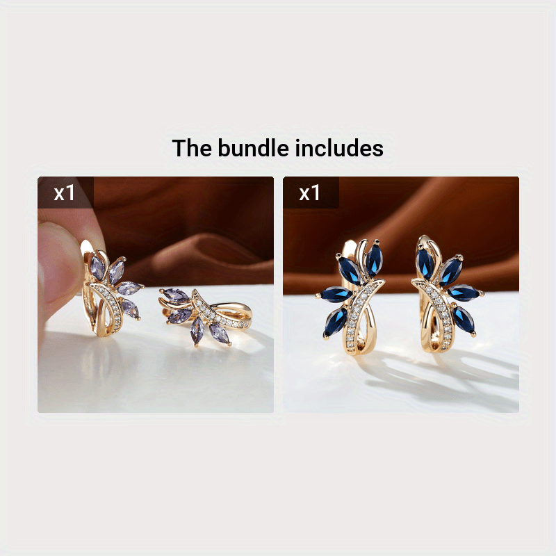 1 Pair Marquise Cut Green Stone Leaf Clips Earrings