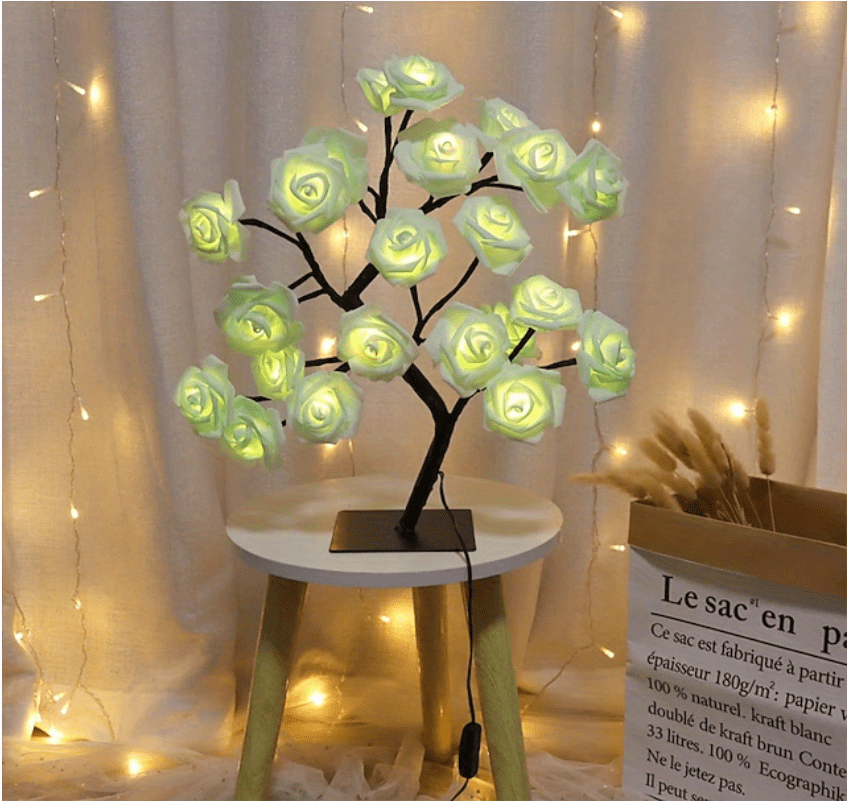 1pc LED Rose Flower Table Lamp, Valentine Tree Fairy Lights 24LED Rose Flower Tree Lights Valentine's Day USB Table Lamp Fairy Maple Leaf Night Light Home Party Christmas Wedding Bedroom Decoration Gift