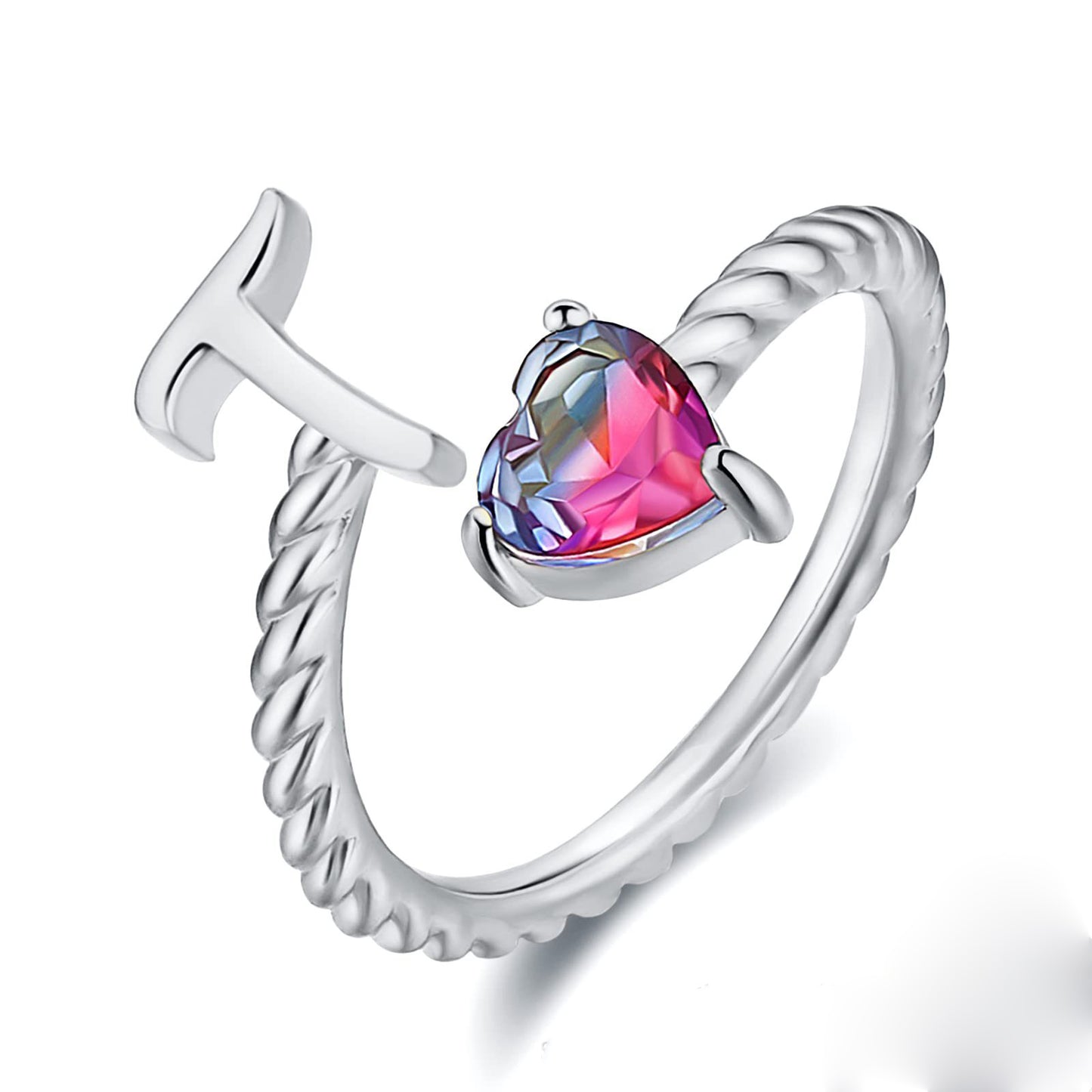 Adjustable A to T Initial Letter Ring Rings for and Women, Stacking Ring, Birthday Jewelry Gift for Mom or Girlfriend