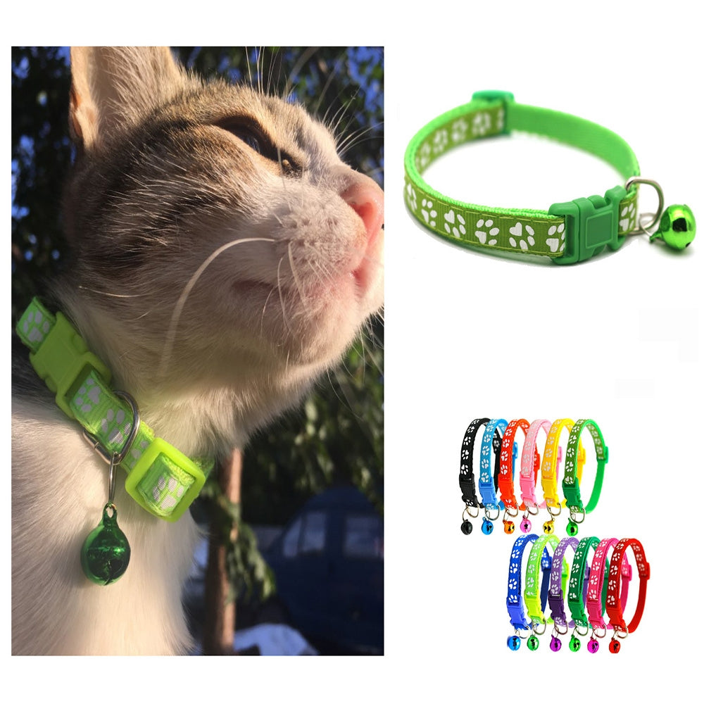Rainbow Cute Bell Collar with Adjustable Buckle and Paw Print Design for Cats