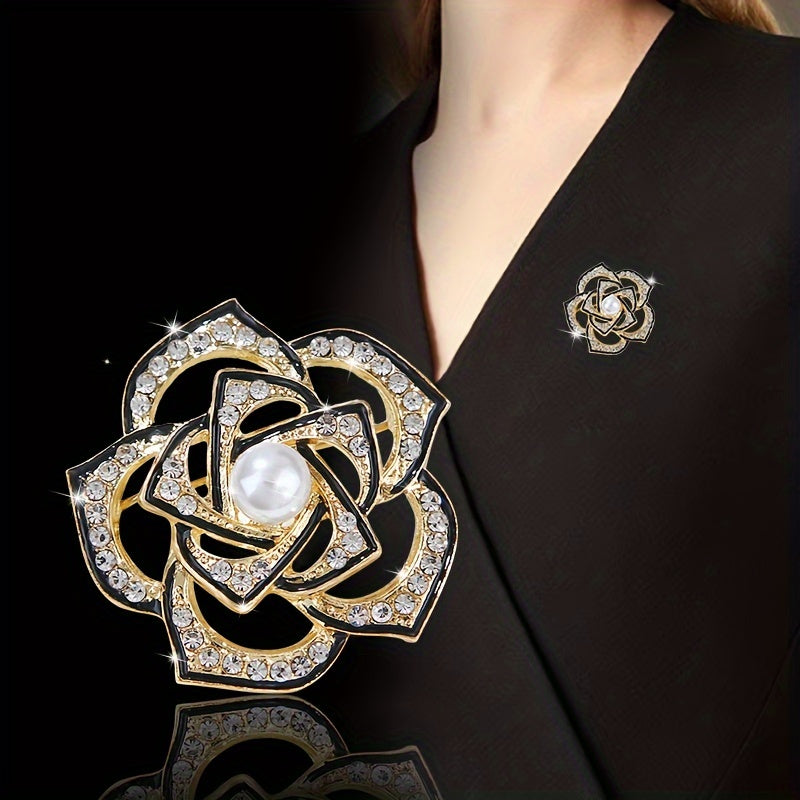 Hollow Out Flower Alloy Brooch Pin Inlaid Faux Pearls Exquisite Pin Accessories Female